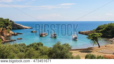 Summer Vacation On Tirquaz Water Of Aliki Beach On Thasos Or Thassos Greek Island In The Aegean Sea.