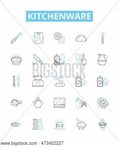 Kitchenware Vector Line Icons Set. Cookware, Utensils, Cutlery, Plateware, Appliances, Crockery, Pot