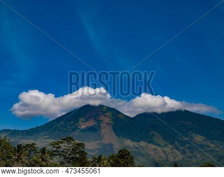 The Scenery Of Lake Against Mountains And Blue Sky In Garut, Indonesia.