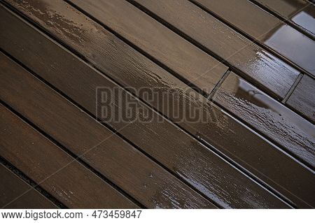 Unvarnished Acacia Wood Slats Soaked By Rainwater
