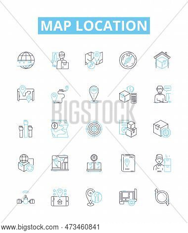 Map Location Vector Line Icons Set. Map, Location, Coordinates, Geography, Track, Find, Position Ill