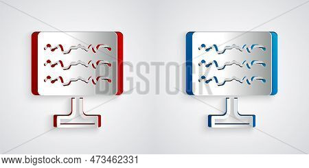 Paper Cut Encephalogram Icon Isolated On Grey Background. Electrical Activity. Paper Art Style. Vect