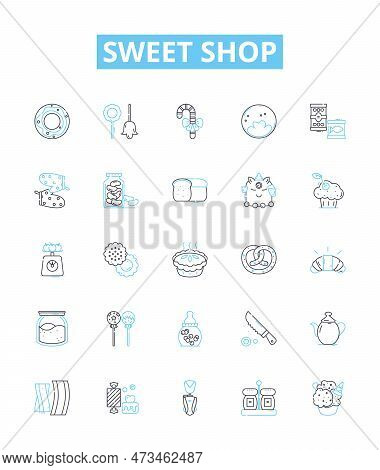 Sweet Shop Vector Line Icons Set. Candy, Confectionery, Chocolates, Sweets, Bakery, Treats, Candies 