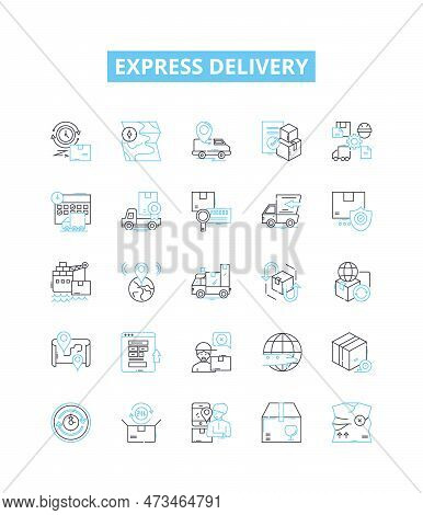 Express Delivery Vector Line Icons Set. Express, Delivery, Rush, Quick, Speed, Dispatch, Mail Illust