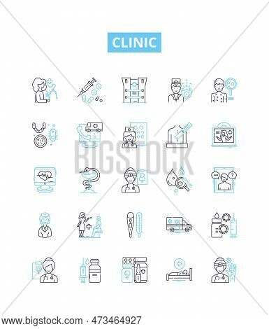 Clinic Vector Line Icons Set. Clinic, Medical, Healthcare, Outpatient, Treatment, Diagnostic, Surger