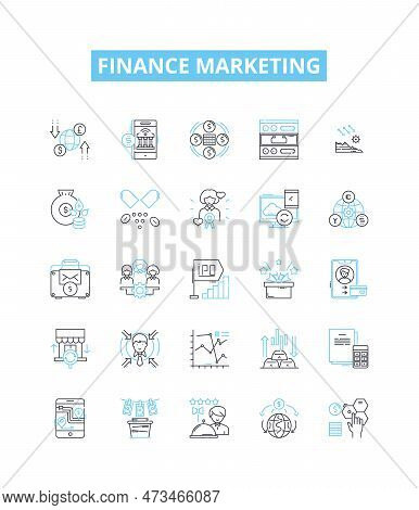 Finance Marketing Vector Line Icons Set. Financing, Marketing, Banking, Investments, Stocks, Bonds, 