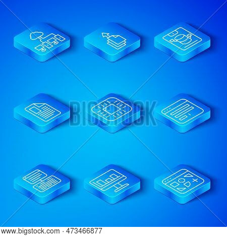 Set Line Server, Data, Web Hosting, Processor With Cpu, Monitor Graph Chart, Browser Window, File Do