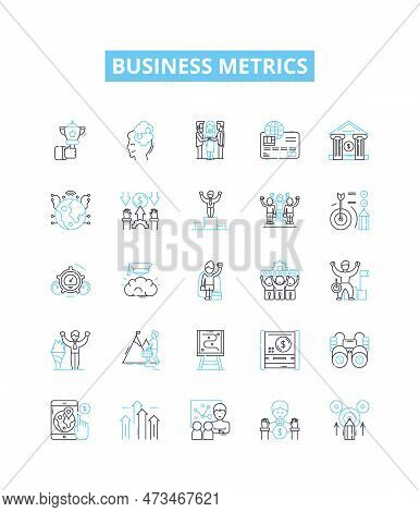 Business Metrics Vector Line Icons Set. Metrics, Kpis, Roi, Profit, Revenue, Cycle, Cost Illustratio
