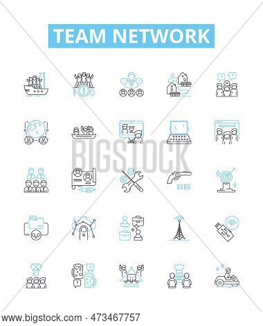 Team Network Vector Line Icons Set. Team, Network, Collaborate, Sharing, Connect, Unify, Merge Illus