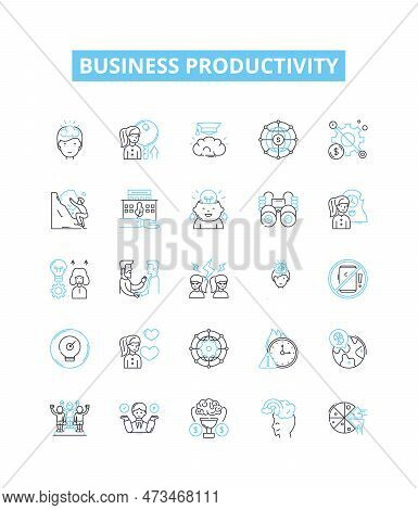 Business Productivity Vector Line Icons Set. Strategy, Efficiency, Automation, Processes, Management