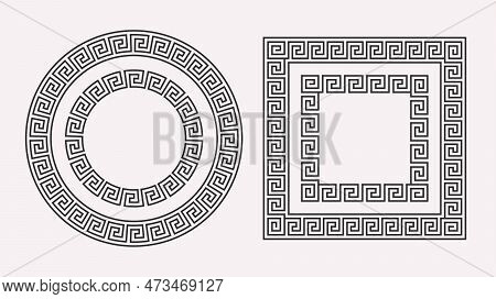 Greek Ornament Frames Set. Circle And Square Meander Patterns Collection. Ancient Greek Fret Borders