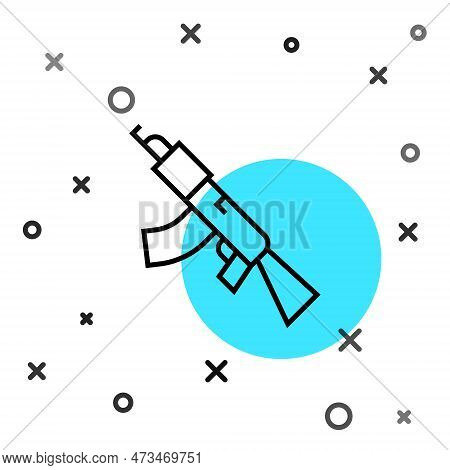 Black Line Submachine Gun Icon Isolated On White Background. Kalashnikov Or Ak47. Random Dynamic Sha