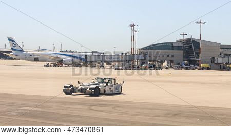 Tel Aviv-yafo, Israel, 16 March, 2023 : View From The Window Of A Flydubai Aircraft Moving Along The