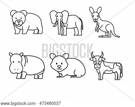 Set Of Cute Cartoon Animals Isolated On White Background. Vector Illustration.