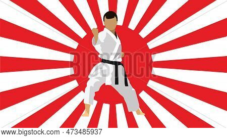 Karateka With Japanese Flag Background Karateka With Japanese Flag Background
