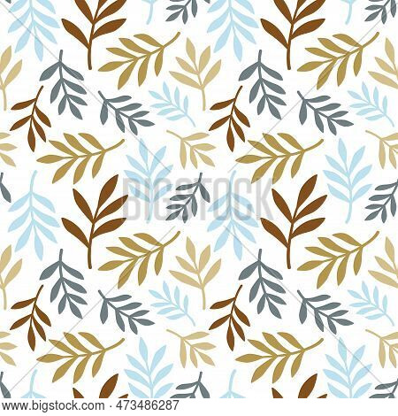 Artistic Seamless Pattern With Abstract Leaves And Branches On A White Background. Trendy Abstract P
