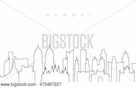 Outline Mumbai Skyline. Trendy Template With Mumbai Buildings And Landmarks In Line Style. Stock Vec