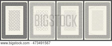Celtic Knot Braided Frame Border Ornaments Set. Rectange Size.