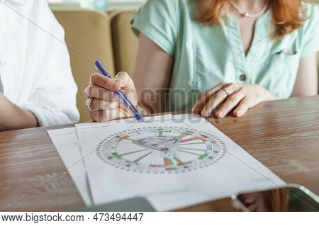 Tver, Russia - August 2, 2021. A Woman In A Cafe At A Table Is Studying The Design Of A Person. The 