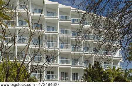 Palmanova, Spain; March 19 2023: Main Facade Of The Hotel Of The Company Globales Palmanova On A Sun