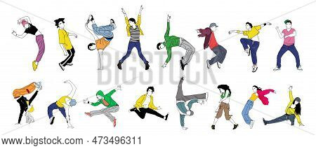 Set Of Teenager Dancers Hip Hop, Breakdance Vector