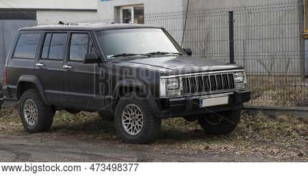Poland Ostrowiec Swietokrzyski February 23, 2023 At 13:22. A Classic American Off-road Vehicle Is Pa
