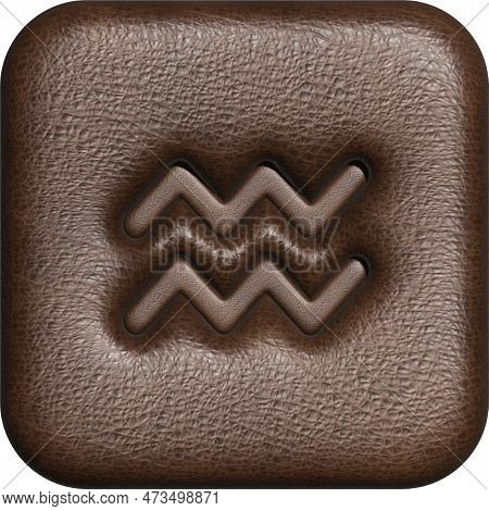 Aquarius. Three-dimensional Square Button Of The Zodiac Sign.