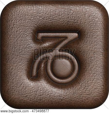 Capricorn. Three-dimensional Square Button Of The Zodiac Sign.