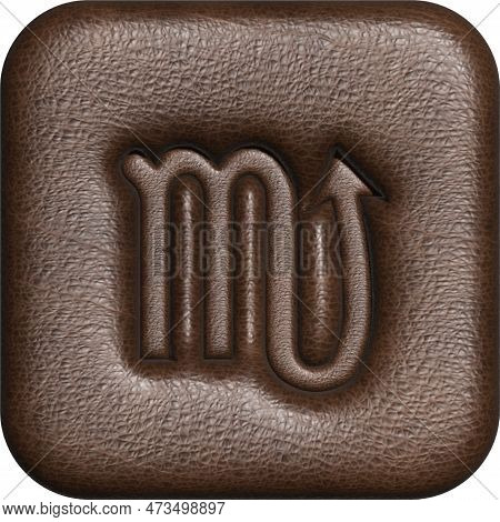 Scorpio. Three-dimensional Square Button Of The Zodiac Sign.