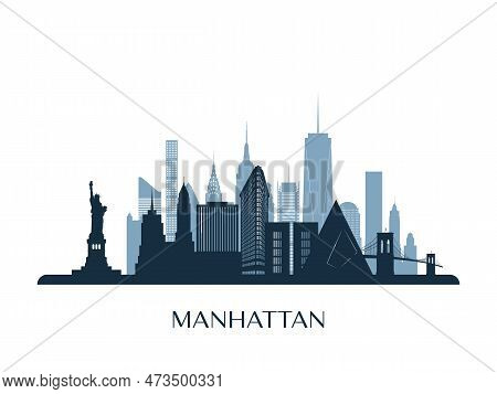 Manhattan Skyline, Monochrome Silhouette. Nyc Skyline. Vector Illustration.