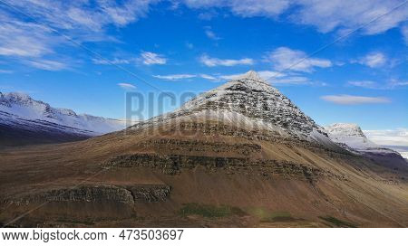 The Bulandstindur, Or Pyramid Mountain With Snow On The Summit, In The East Fjord Region Of Iceland