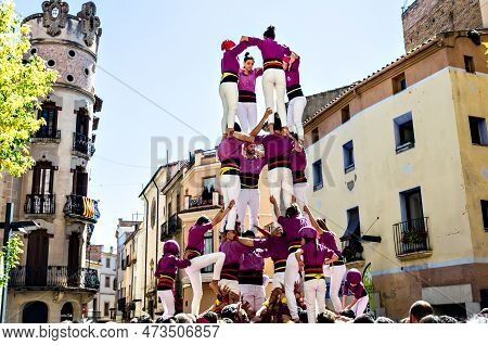 Igualada, Barcelona; April 28, 2019: Castelleras Days Of Barcelona. 24th Anniversary Of The Moixigan