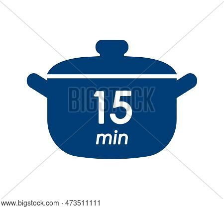 15 Min Cooking Time Blue Label, Cooking Pot Symbol With Fifteen Minutes Mark, Boiling Time Simple Ve