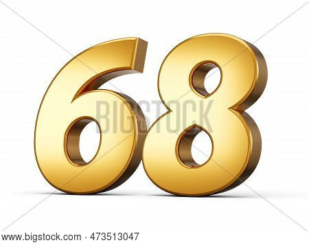Golden Metallic Number 68 Sixty Eight, White Background 3d Illustration