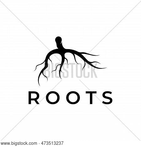 Single And Fibrous Tree Root Natural Abstract Logo Creative Template Design.