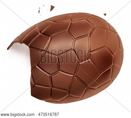Crushed Chocolate Easter Egg Isolated On White Background, Closeup. Milk Chocoate Top View With Piec