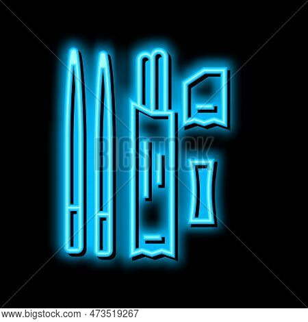 Chopsticks Utensil For Eating Asian Food Neon Light Sign Vector. Chopsticks Utensil For Eating Asian