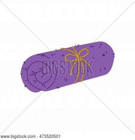 Bound Lilac Towel With Rope Isolated Clean Bath Fabric Cloth. Vector Spa Hygiene Object, Bathing Clo