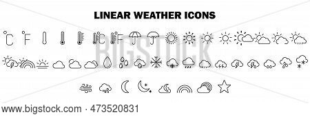 Set Of Icons On The Theme Collection Of Linear Weather Icons, State Of Weather Conditions, Weather G