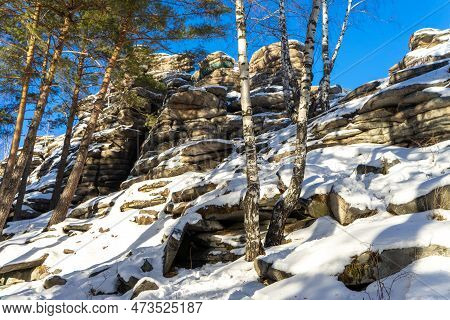 Small Devils Rock, Devil's Hillfort Or  Devil's Settlement Or Mound Or City Complex On Sunny, Cloudl