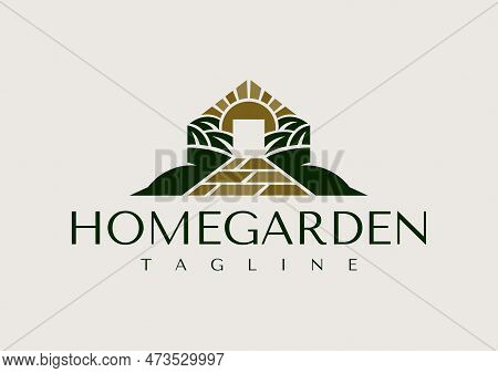 Aesthetic Home Garden Logo Design Template. Luxury House Outdoor Logo Branding.
