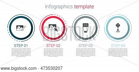 Set Photo Retouching, , Camera Flash And Softbox Light. Business Infographic Template. Vector