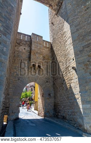 Morella, Spain - August 09, 2022 : The Medieval Walls Of Morella Are A Stunning Example Of Fortifica