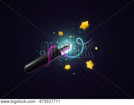 3d Vector Illustration Of Magic Wand With Magical Lightning, Sparkles And Stars Floating On Transpar