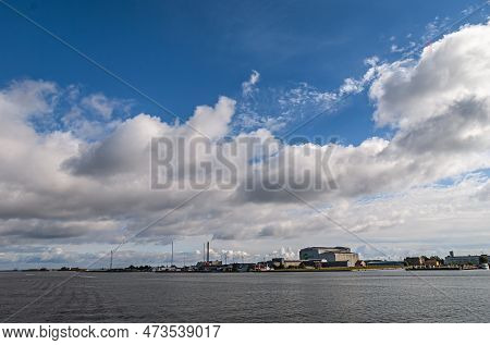 Copenhagen, Denmark - September 13, 2010: Panorama Shot Over Harbor Water Of East Shore With Refshal