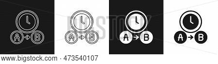 Set Taxi Waiting Time Icon Isolated On Black And White Background. Car Deadline, Schedule Ride. Vect