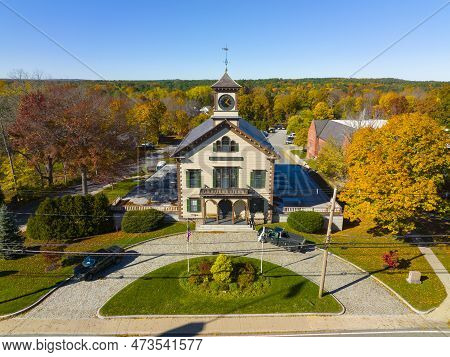 Acton Town Hall Aerial View In 472 Main Street In Historic Town Center Of Acton, Massachusetts Ma, U