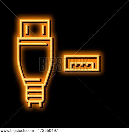 Usb Micro A Neon Light Sign Vector. Usb Micro A Illustration