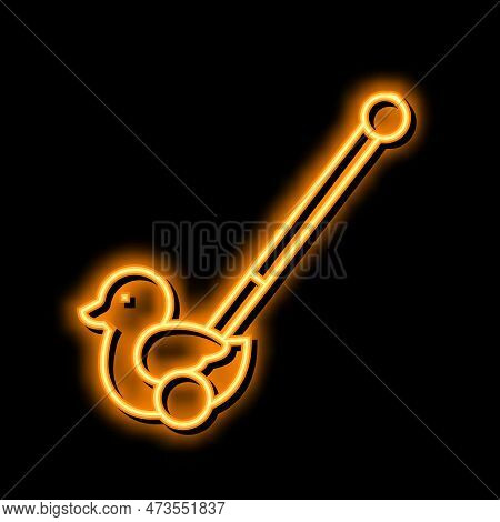 Duck Stick Push Toy Neon Light Sign Vector. Duck Stick Push Toy Illustration