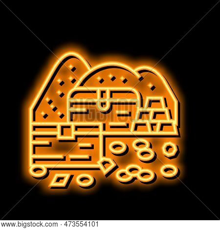 Treasury Chest Neon Light Sign Vector. Treasury Chest Illustration